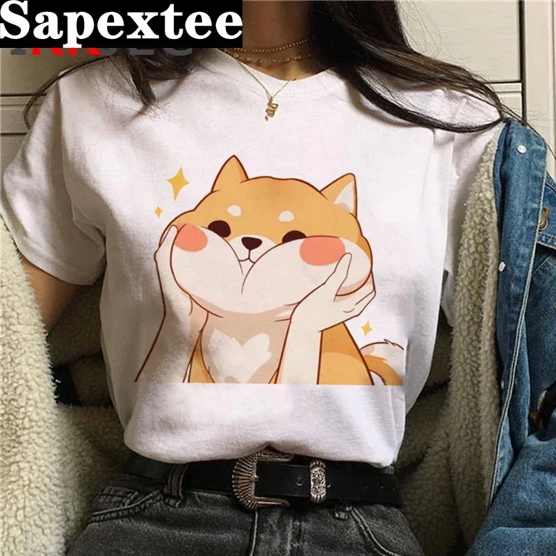 Cute Shiba Inu Doge t shirt clothes female grunge white t shirt couple clothes harajuku kawaii t-shirt graphic tees women