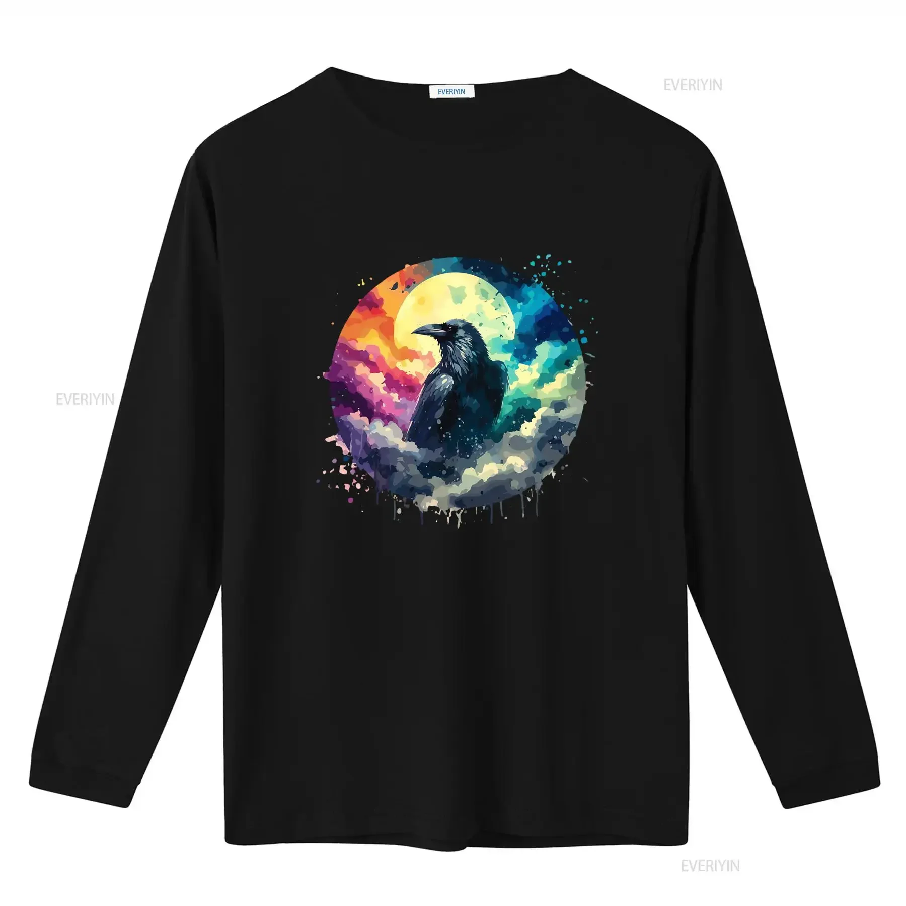 Raven In Moonlight Cotton T Shirt Unique Art Print Soft Fabric Comfortable Fit Ta047483 vintage Washed graphic Versatile