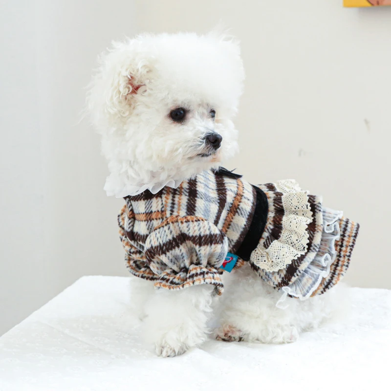 

Pet clothings dogs clothes lattice apparels dog costume coat jackets winter coats ropa para perros puppy fleece dress disfraces