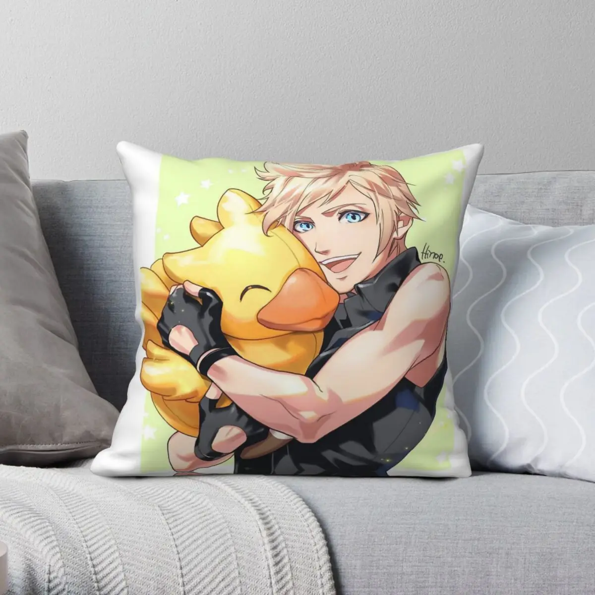 Prompto Argentum Chocobo Square Pillowcase Polyester Linen Velvet Pattern Zip Decorative Pillow Case Room Cushion Cover