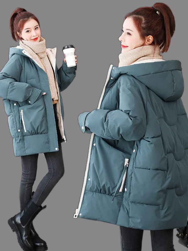 

Loose Fit Mid-Length down Cotton Jaet Women's Winter Faion Korean Sle Thiened Hong Kong Sle Trendy Ins Coat