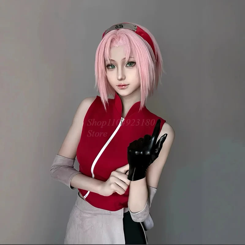 Anime Haruno Sakura Cosplay Costume Adult Women Coat Skirt Ninja Shorts Gloves Bag Full Set Accessoies Uniform Halloween Outfit