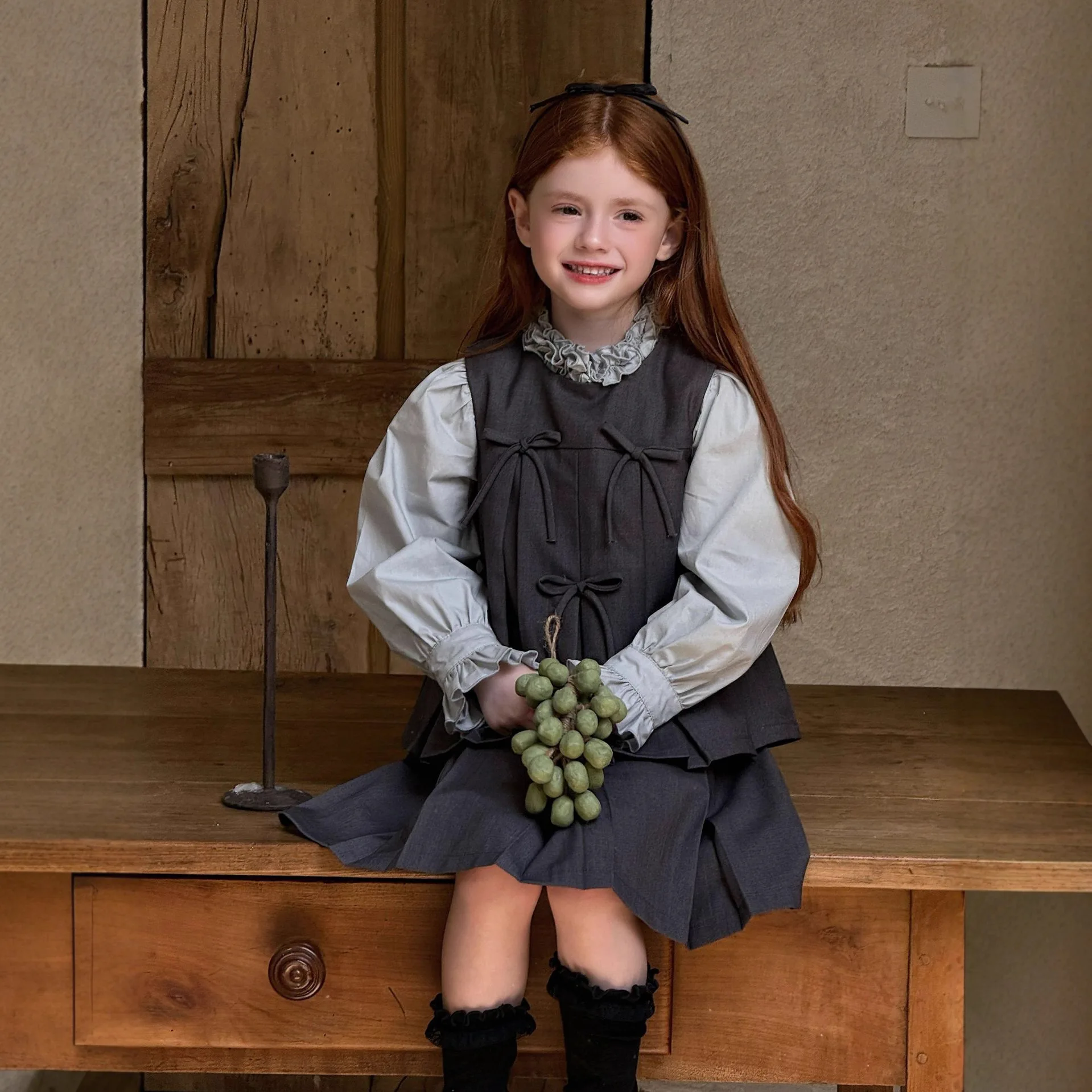 

2025 Autumn New Children Clothing Girls Stand Up Collar Shirt Korean Children Lace Collar Shirt Top