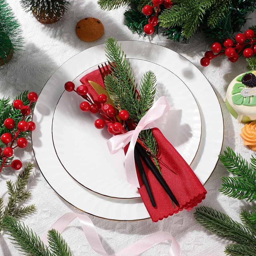 

Artificial Plants Holly Little Red Fruit Christmas Wreath Home Room Outdoor Garden Wedding Holiday Party Diy Gift Box Yard Decor