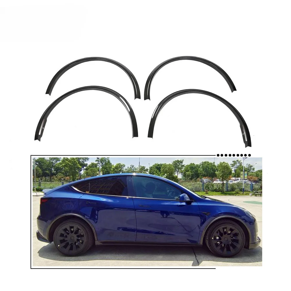 Dry Carbon Fiber Car Wheel Eyebrow Arch Trim Lips Fender Flares Protector for Tesla Model Y 2019-2021