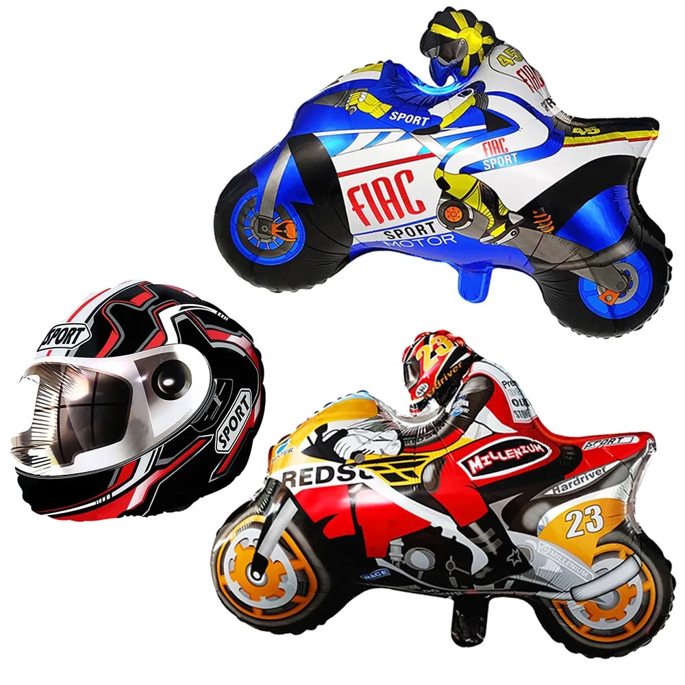Dirt Bike Party Dekor Motorrad geformt Folienballon Motocross Helm Ballon karierte Flagge Party Dekore Racing Party Supplies – Detail 1