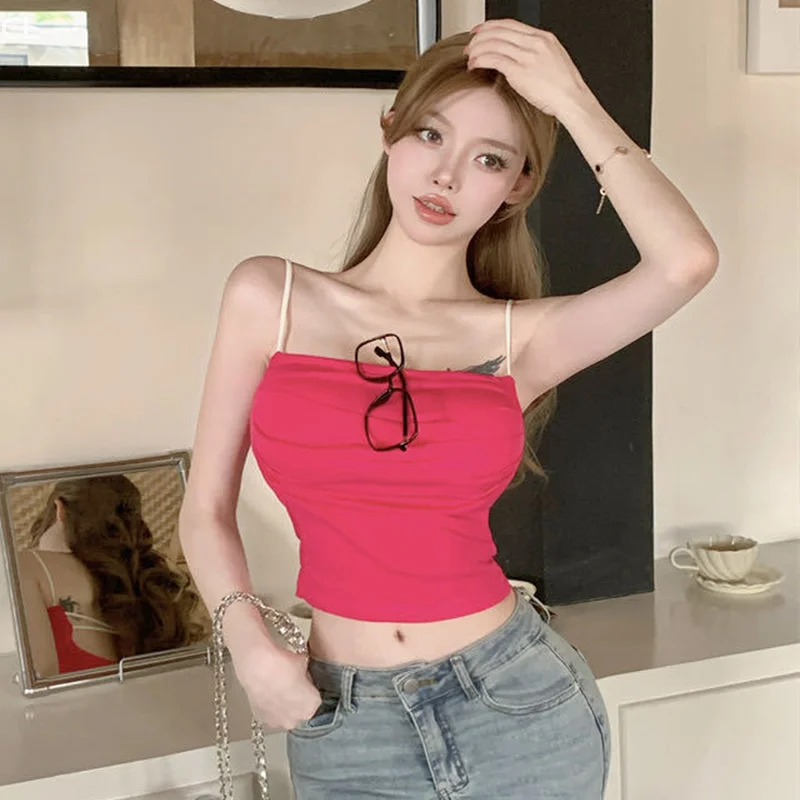

Korean Ins Style Solid Color Women's Camisole With Breast Pad Summer Sexy Sleeveless Backless Slim Tank Top