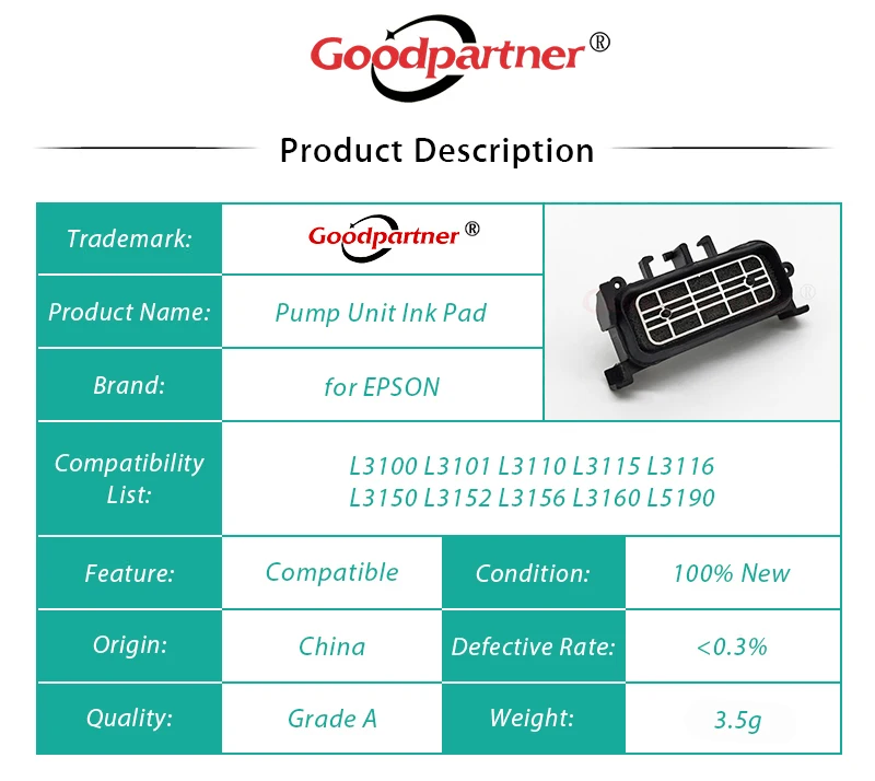 10X unidad de bomba tapa superior almohadilla de tinta para EPSON L3100 L3101 L3110 L3115 L3116 L3150 L3152 L3156 L3160 L5190 L3210 L3250 L1110
