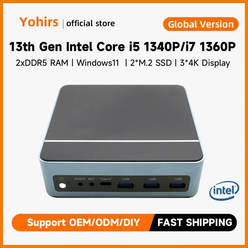 Yohirs-Dernier mini ordinateur de jeu, 13e PC, Intel Core i5 1340P, i7 1360P, DDR5 5200Mhz, 64 Go, Nvme USB 3.2, 2.5G Lan rine, Coooling