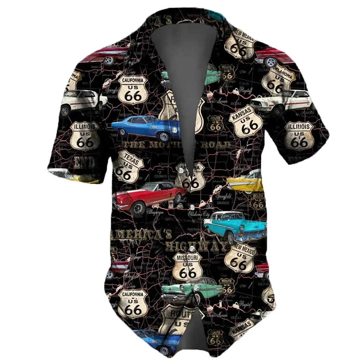 

Men'S Shirt Route 66 Retro 3d Fashion Shirt For Man Hawaiian Shirt Short Sleeve Streetwear Button Tops Daily Party Men Clothing