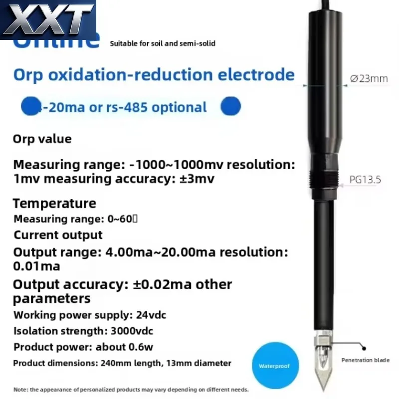 XXT Digital Soil Redox Potential  Electrode Probe RS485 ORP Insertion-Type  Sensor and Meter with Customizable Support