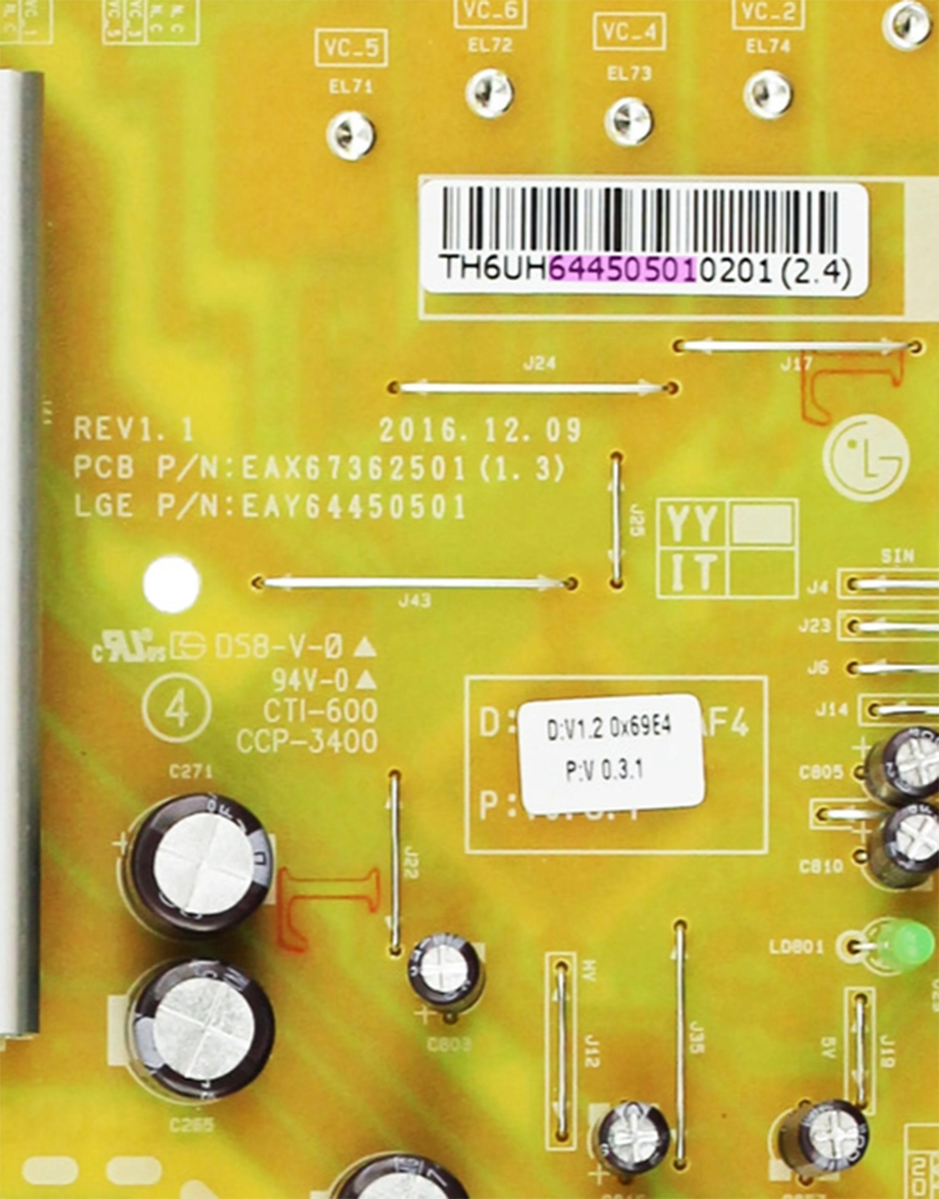 EAX67362501 (1.3) EAY64450501 LGP55L-17UL6 Power Supply Board is for 55UJ6540-UB 55UJ6500-CB 55UJ654T 55UJ651V 55UJ6540 55UH670V