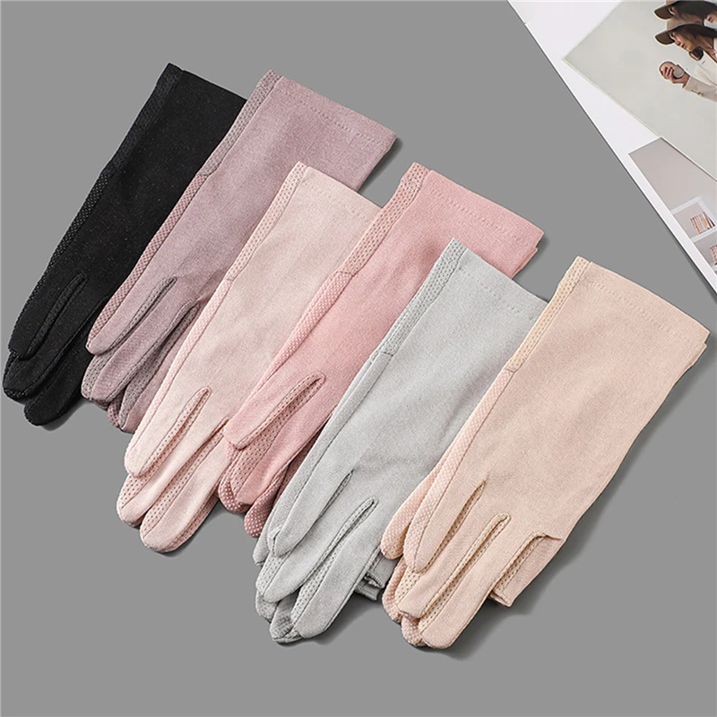 Guantes de algodón de longitud media para mujer, protector solar antideslizante, antiultravioleta, pantalla táctil, conducción de ciclismo, verano y otoño