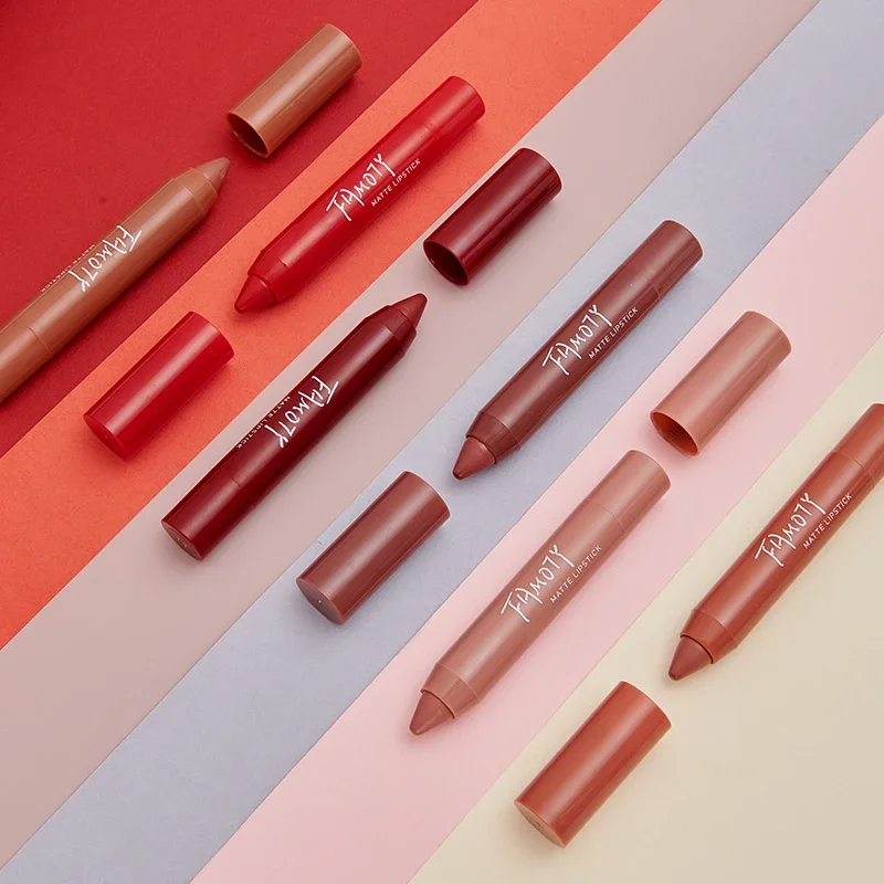 

12 Colors Matte Lipstick Pen Waterproof Velvet Nude Lipstick Pencil Sexy Red Brown Pigments Lips Makeup Long Lasting Lip Tint
