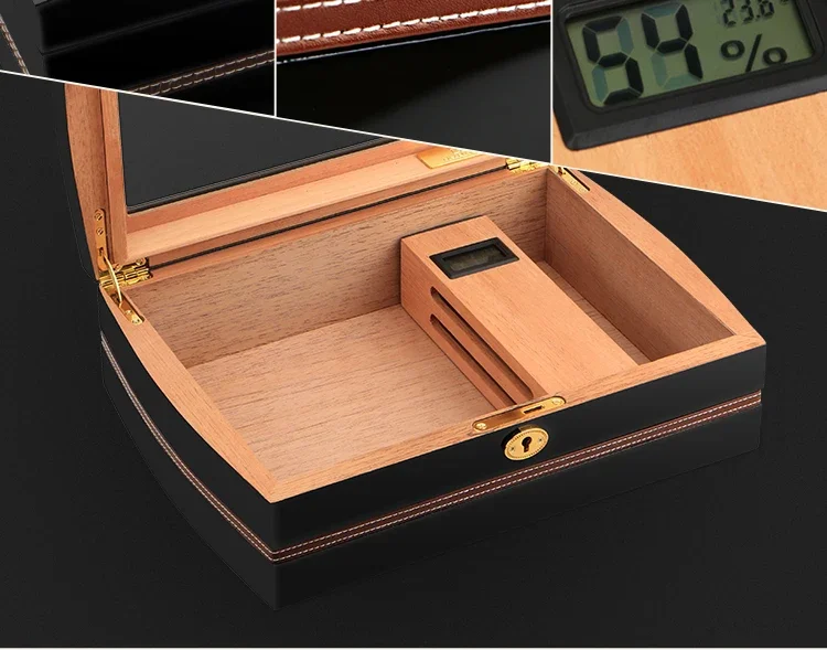 Moisturizing Box with Ebony Wood, Moisturizing Box, Multi-functional, Transparent, Cigar