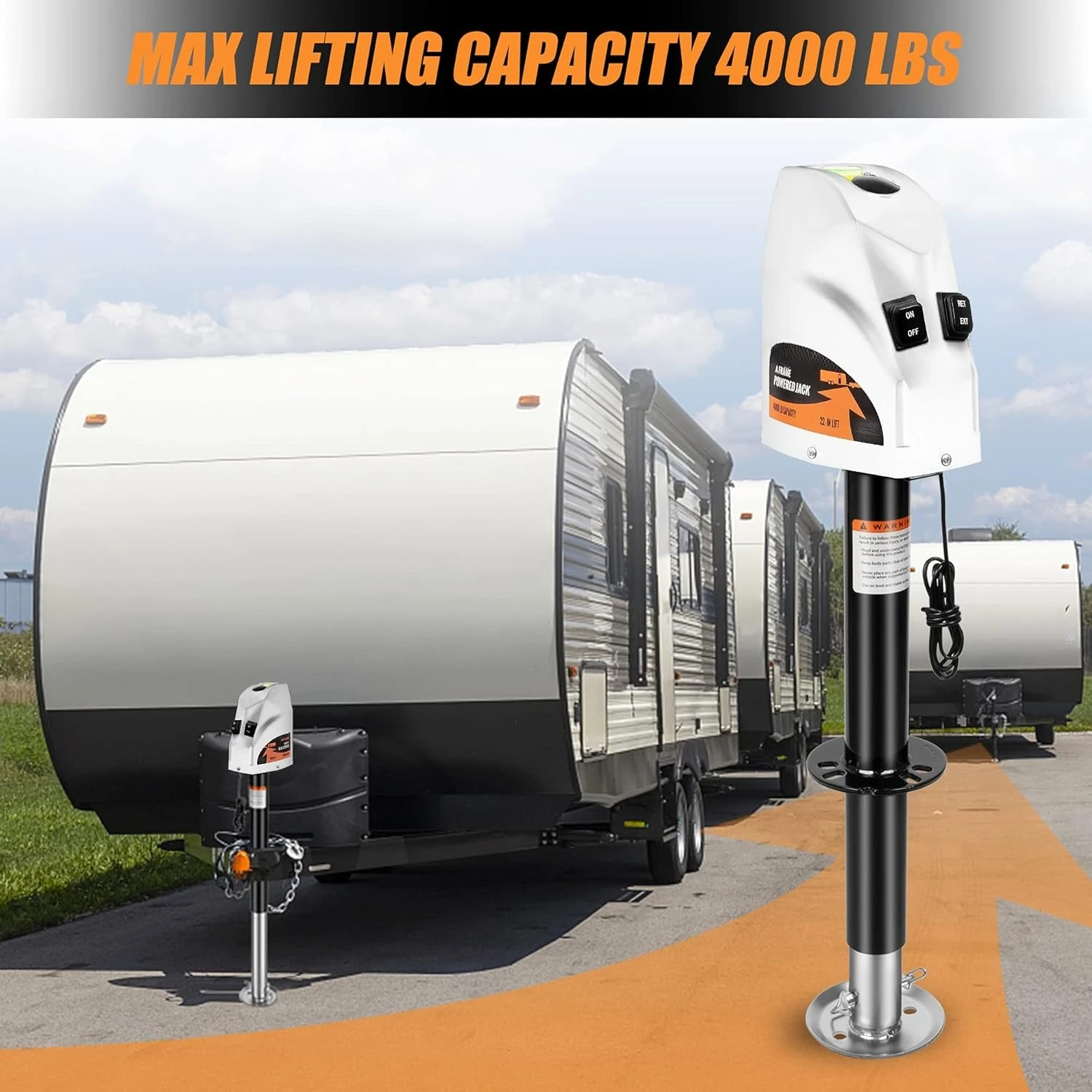 

4000 lbs Power Tongue Jack, Heavy Duty Electric Trailer Jack for A-Frame Travel, and Utility Trailers, 22" Lift, 12V DC, White