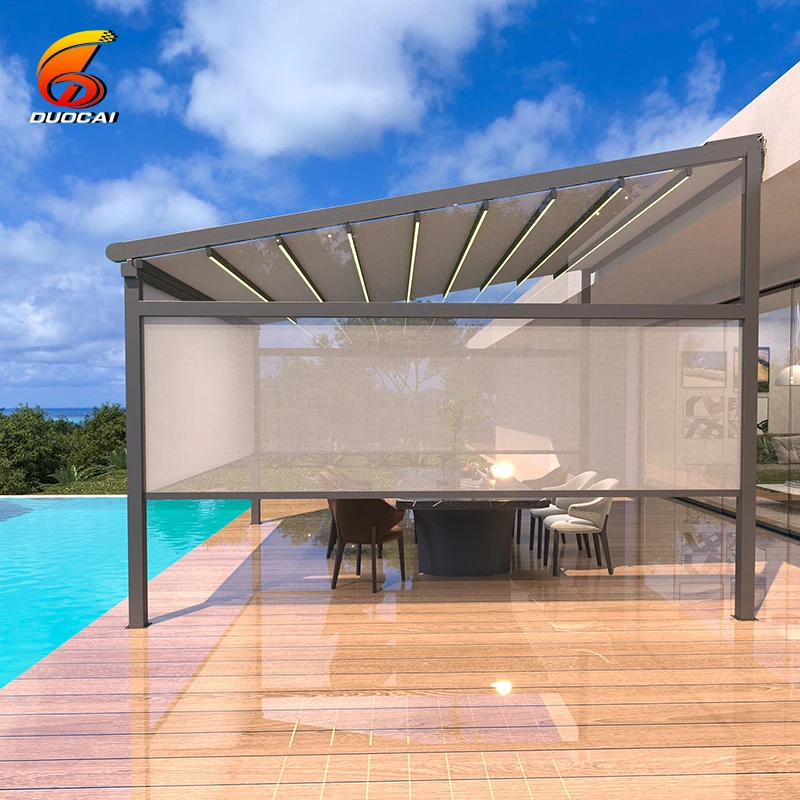 LED Warm Light And Remote Controlled Motor Pergola For Patio