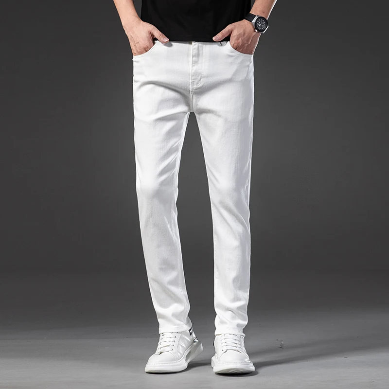 New Spring Autumn Men Skinny Jeans Fashion Casual Classic Stretch Slim Fit Denim Trousers White Pants Brand Mens Jeans