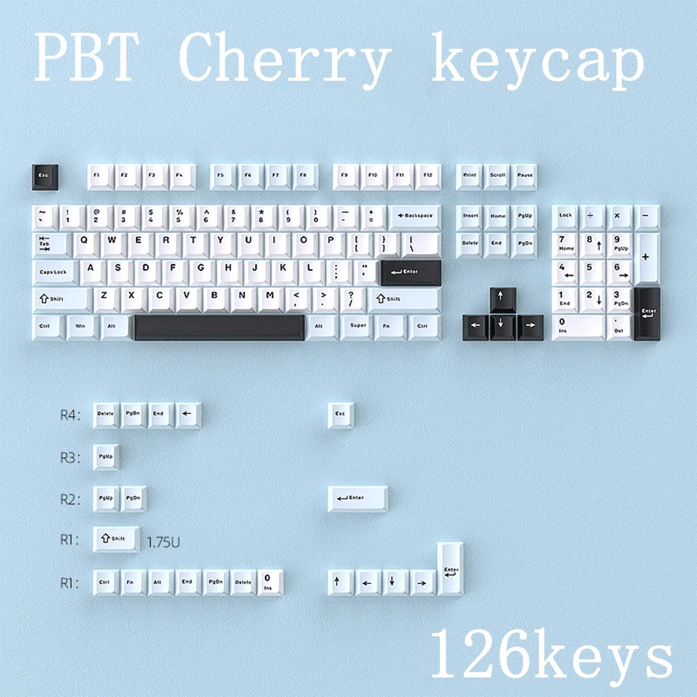 Keyboard Cherry Keycap PBT Keycaps for MX Mechanical Keyboard Switch Two-color injection Molded 126keys Key Cap