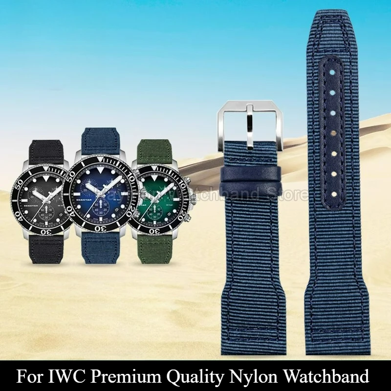 Vintage Sweat Absorbent 20 21 22mm for IWC Ace of Spades Spitfire Portuguese Chronograph Nylon WatchStrap Classic Watch Bracelet