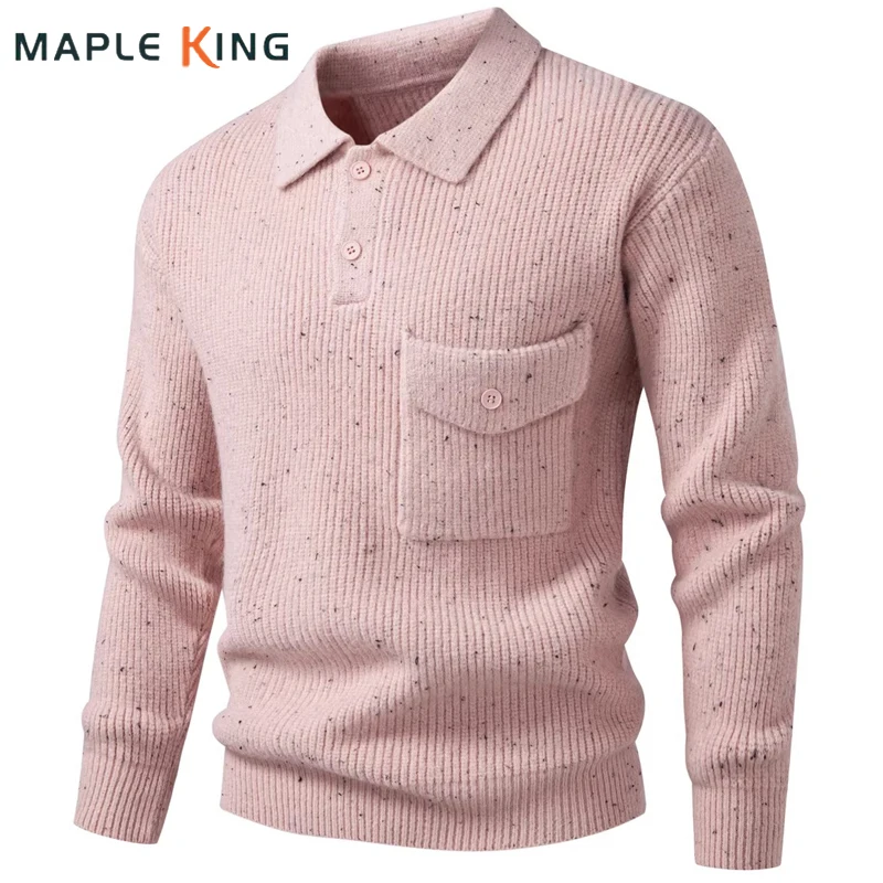 

Luxury Pocket Designer Sweaters for Men Tricot Masculino Vintage Warm Turn Down Collar Casual Pullovers Man Golf Meski Sweter