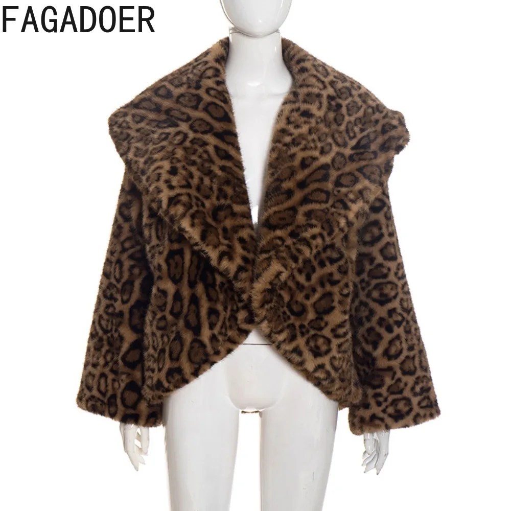 FAGADOER شتاء جديد Y2k موضة ليوبارد طباعة الفراء المرقعة معطف للمرأة التلبيب كم طويل فضفاض سترة الإناث الشارع الشهير #5