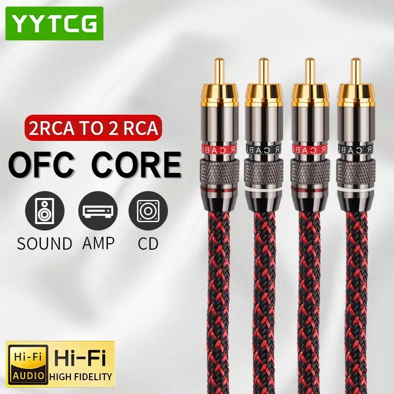 YYTCG 1 Pair RCA Audio Cable 2 RCA to 2 RCA Interconnect Cables HIFI Stereo 4N OFC Male to Male For Amplifier DAC TV Car Audio