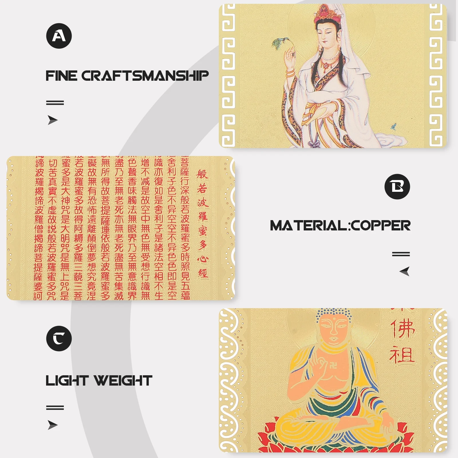 

2 Pcs Decorate Guanyin Bodhisattva Statue Card Auspicious Cards Copper New Year