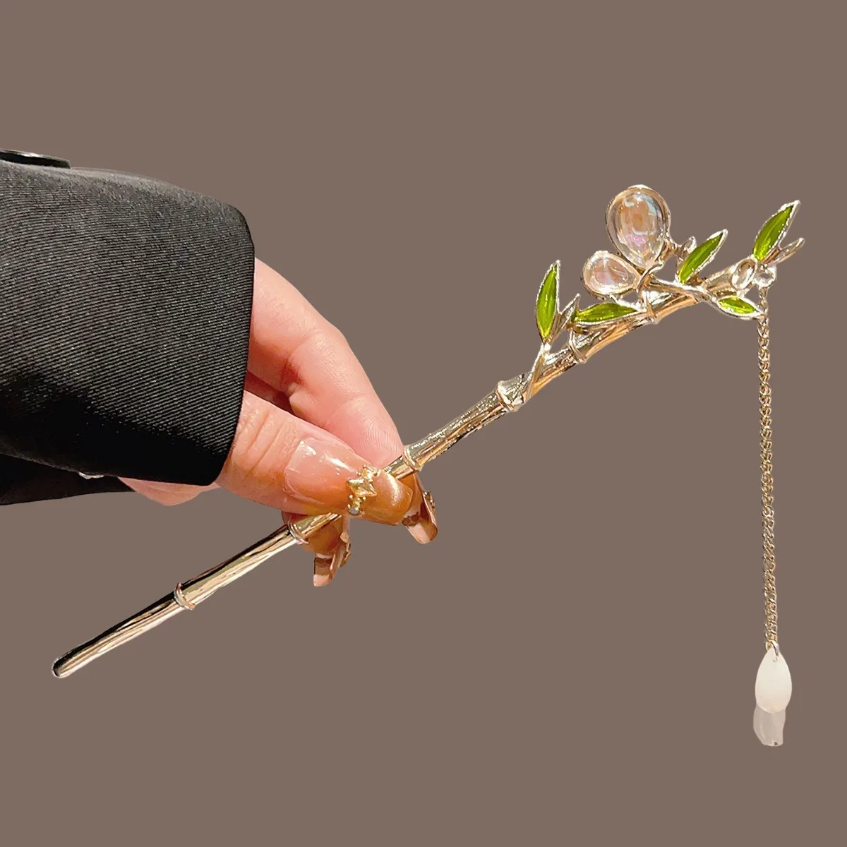 Green Bamboo Tassel Hair Stick For Han Costume Ancient Style Flower Pearl Hairpin Vintage Wedding Cheongsam Decor Hair Clasp view 3