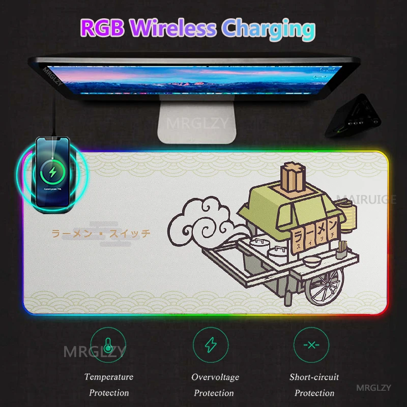 Japanese Style RGB Wireless Charging Anime Sushi Rugs LED Gaming MousePad Typec Mouse Pad Backlight Game Accessories Charger Mat