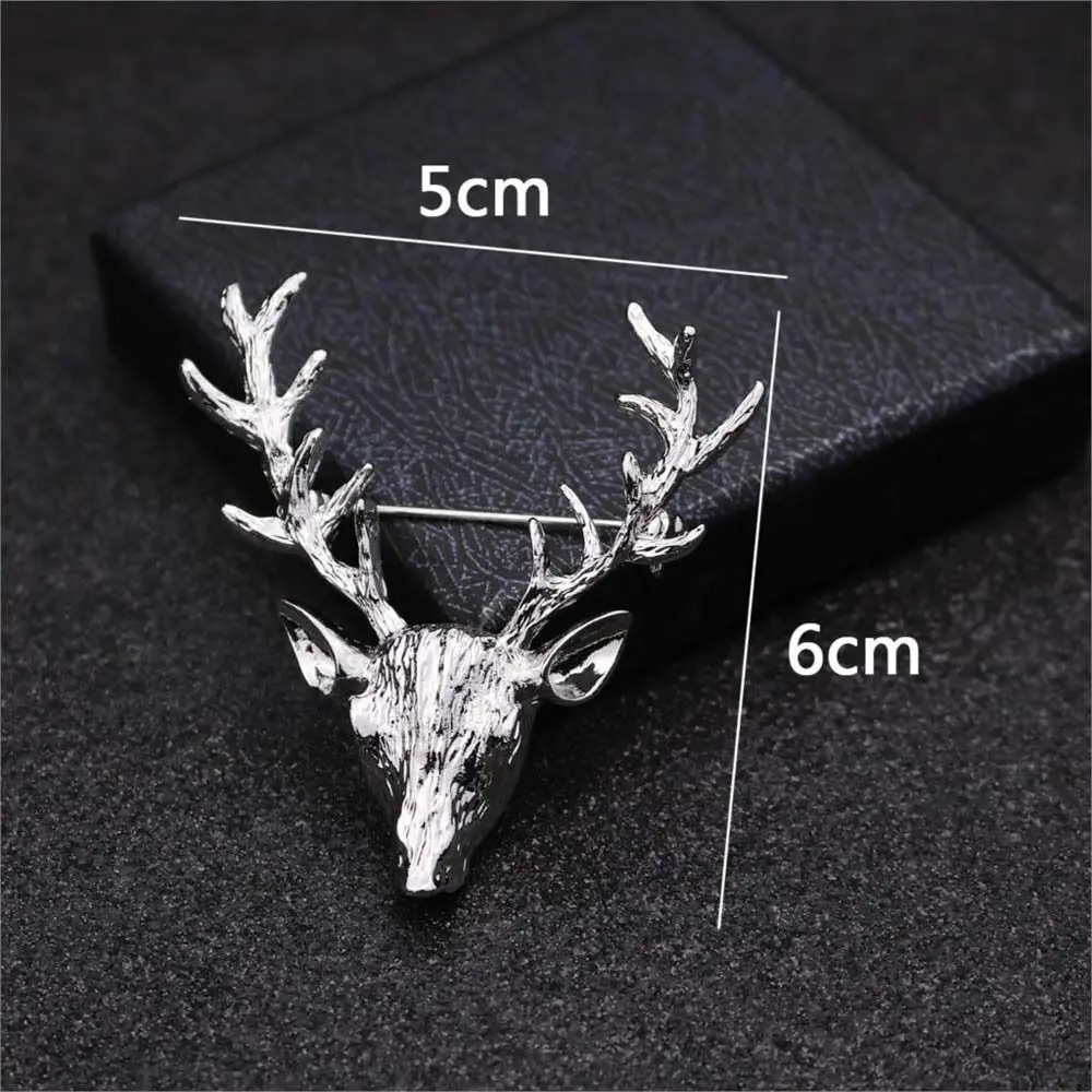 Elk Head Brooch Pins Animal Deer Metal Brooch Christmas Badge Scarf Buckle Suit Accessories