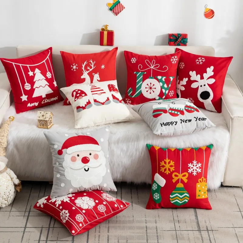 New Pillow Cover with Santa Claus Cartoon Printed Embroidered Pillow Cushion And Decorative Cushion Cover 45x45cm