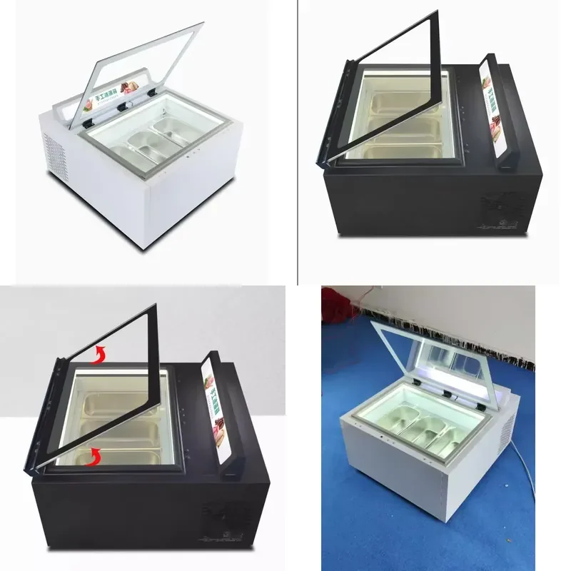 Compact 3-Pan Frozen Dessert Display for High-Traffic Self-Service Counters Space-Saving Mini Ice Cream Freezer with Triple