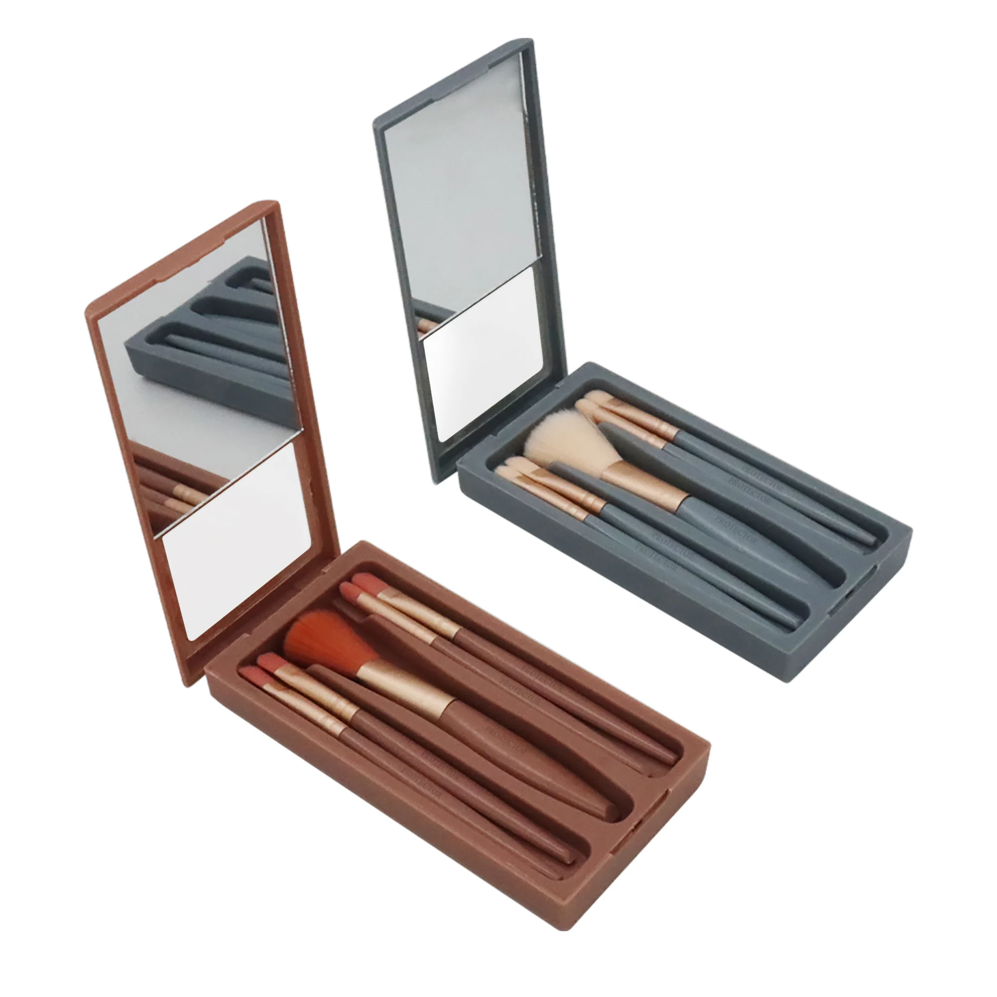 مجموعة فرش مكياج مدمجة مكونة من 5 قطع من PROTECTOR - شعيرات صناعية ناعمة (بدون تساقط) + حقيبة سفر مقاومة للصدمات لرحلات المكياج اليومية/المكياج