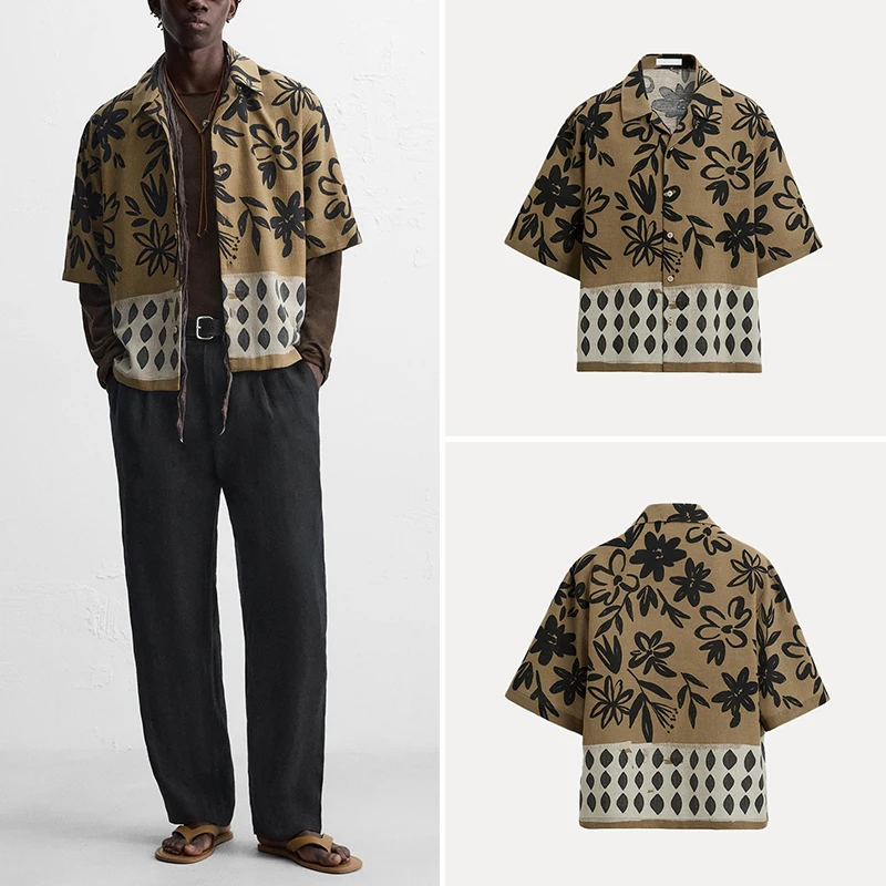 

Z Men's Casual Printed irt Loose Comfortable Faion Urban Sle ort Sve Plant Floral Patterned Summer 2025