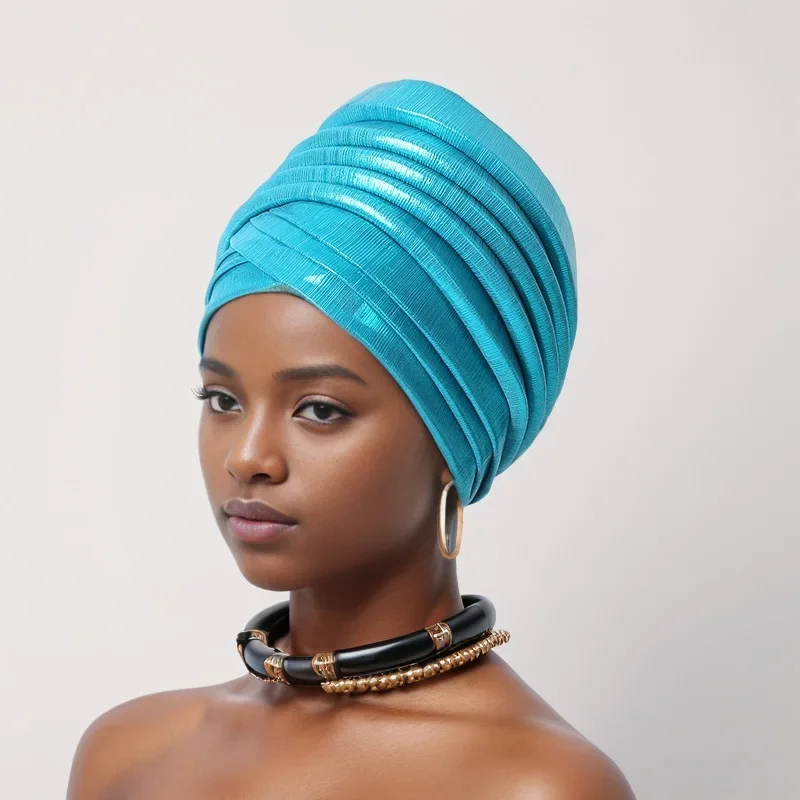 Topi Turban wanita Afrika bungkus kepala wanita Nigeria sudah dibuat ikat kepala Gele otomatis hiasan kepala Muslim hiasan kepala Pesta