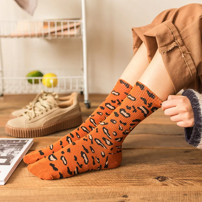 Fashion Casual Vintage Leopard Women Socks Personality Harajuku Hip-Hop Wild Classic  Stocking Running Sport Skateboard