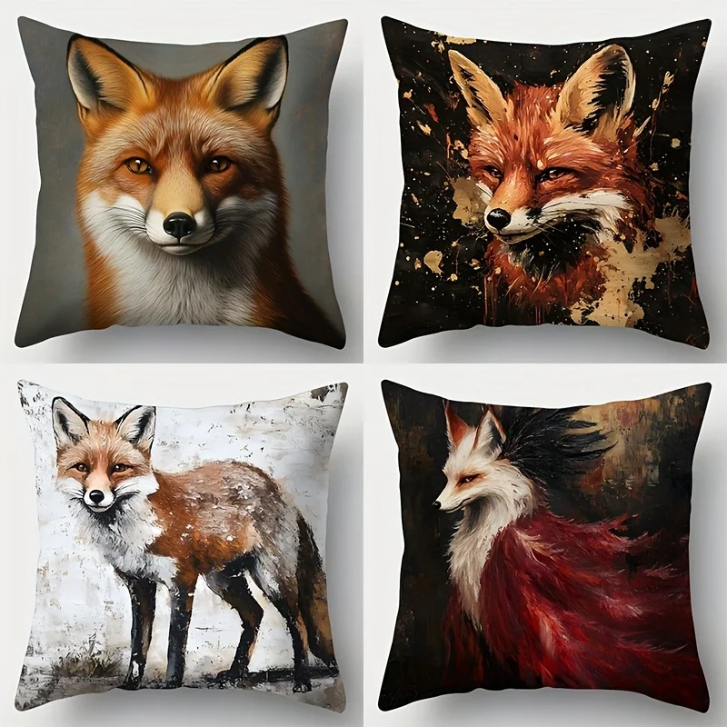 Artistic Rustic Fox Pillow Covers Splatter Paint Winter Fox Art Throw Pillow Cases Cozy Home Decor Cushion Covers for Couch Bed,