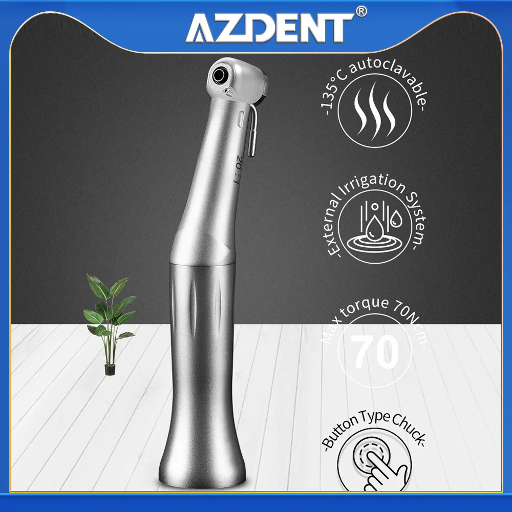 

AZDENT 20:1 Implant Contra Angle Handpiece Button Type Chuck External Irrigation System Compatible With All E-type Motors