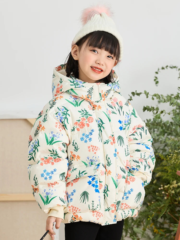 90% White Duck Down Baby Toddlers Girls Clothing 2022 Winter Thick Warm Kids Parkas Floral Printed Korea Style Cute Child Wear