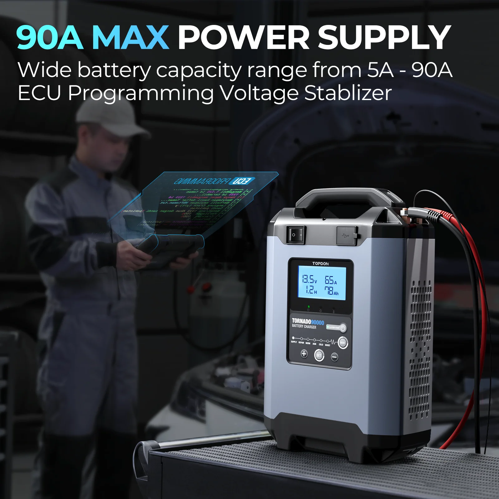 90000 T90A Caricabatteria automatico portatile intelligente al piombo acido 12v 24v Volt 12 v per auto