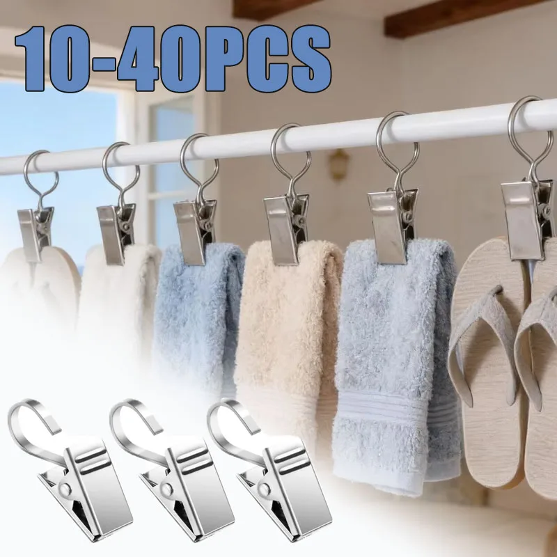 10-40PCS Stainless Steel Curtain Hook Clips with Hook Heavy Duty Window Curtain Clips for Home Decor Rod Accessories