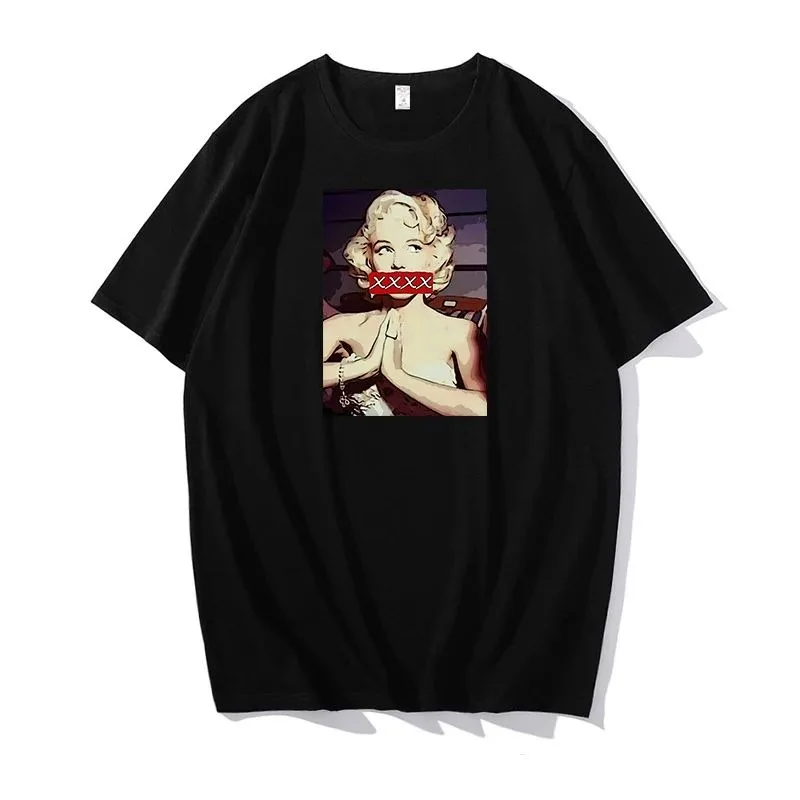 New Fashion Marilyn Monroe T-Shirt Arrival Cotton O-Neck Summer Short Sleeve Casual Women\'s T-Shirt Black Signature Harajuku