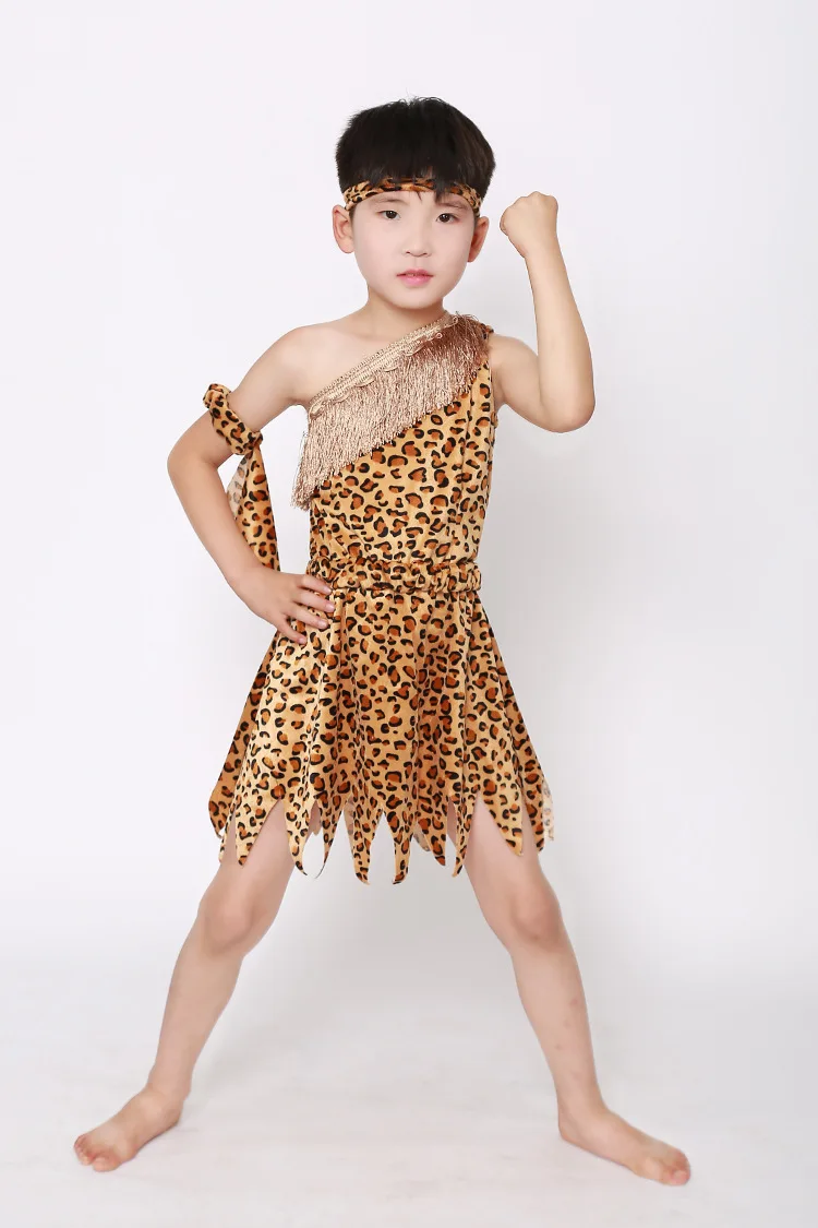 زي أداء الصياد للأطفال ملابس مطبوعة على شكل الفهد الهندي الأفريقي لحفلات الهالوين كرنفال