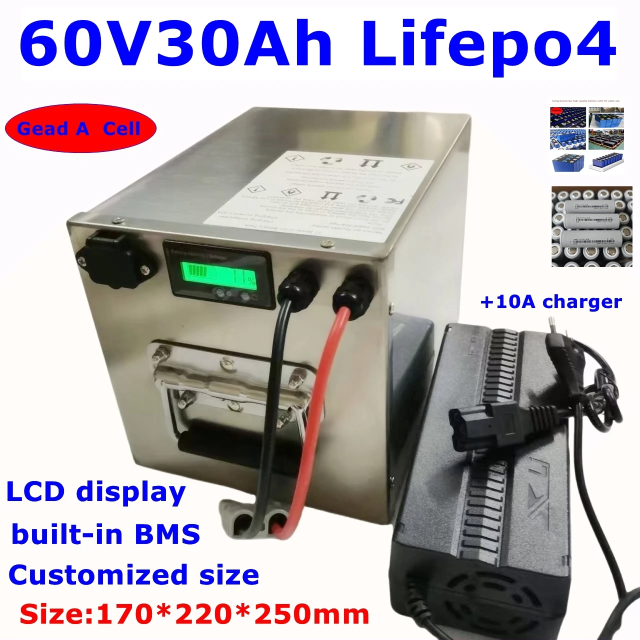 60V 40AH lifepo4 battery BMS 80A 3500w 4800W lithium bateria for scooter Inverter EV bike Touring car caravan + 10A charger