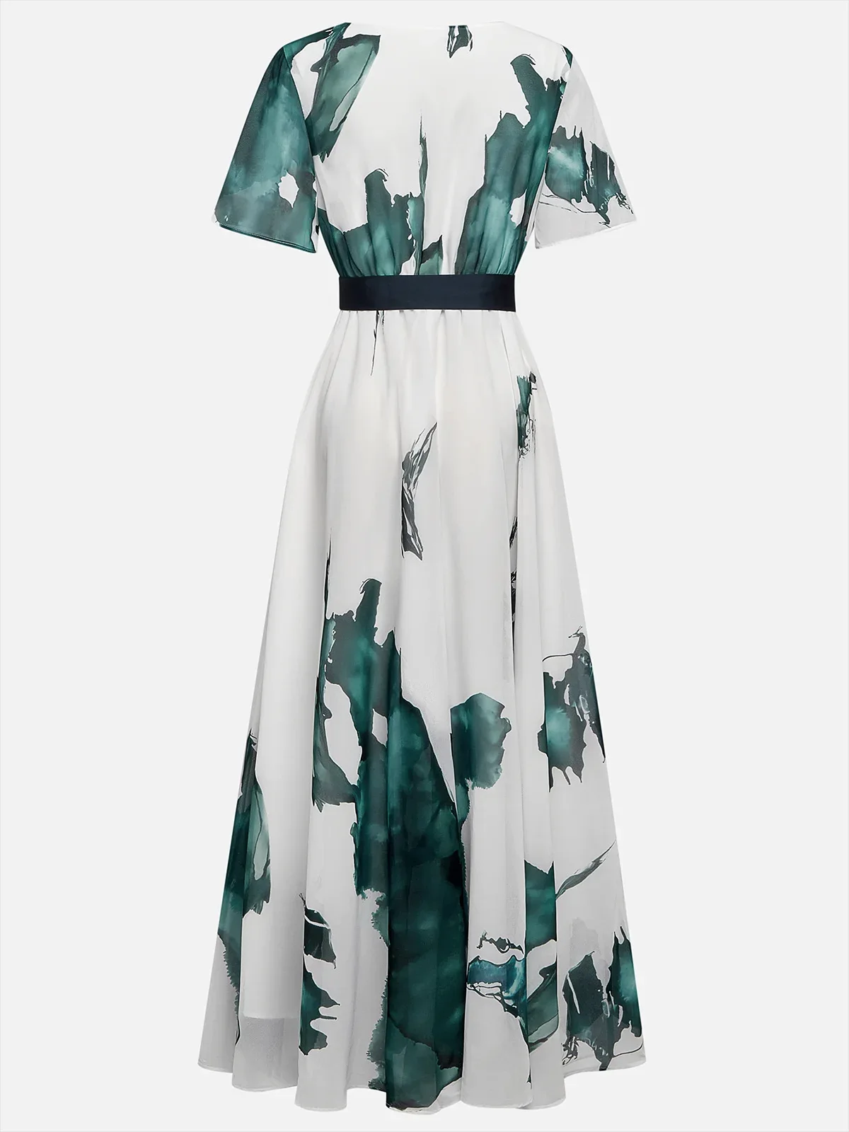 새로운 여성 드레스 반팔 하이웨이스트 슬림 우아한 잉크 프린트 레이스업 패션 이브닝 드레스