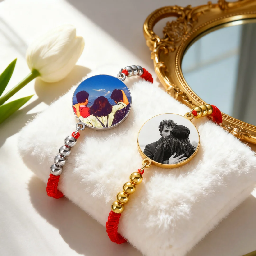 Customized Photo Picture Bracelet Stainless Steel Fashion Personalized Photo Woven Rope Adjustable Bracelet Couple Family Gift