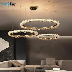 Lampadari ad anello di cristallo a led di lusso moderno nordico per soggiorno, sala da pranzo, lampadario a sospensione in cristallo minimalista