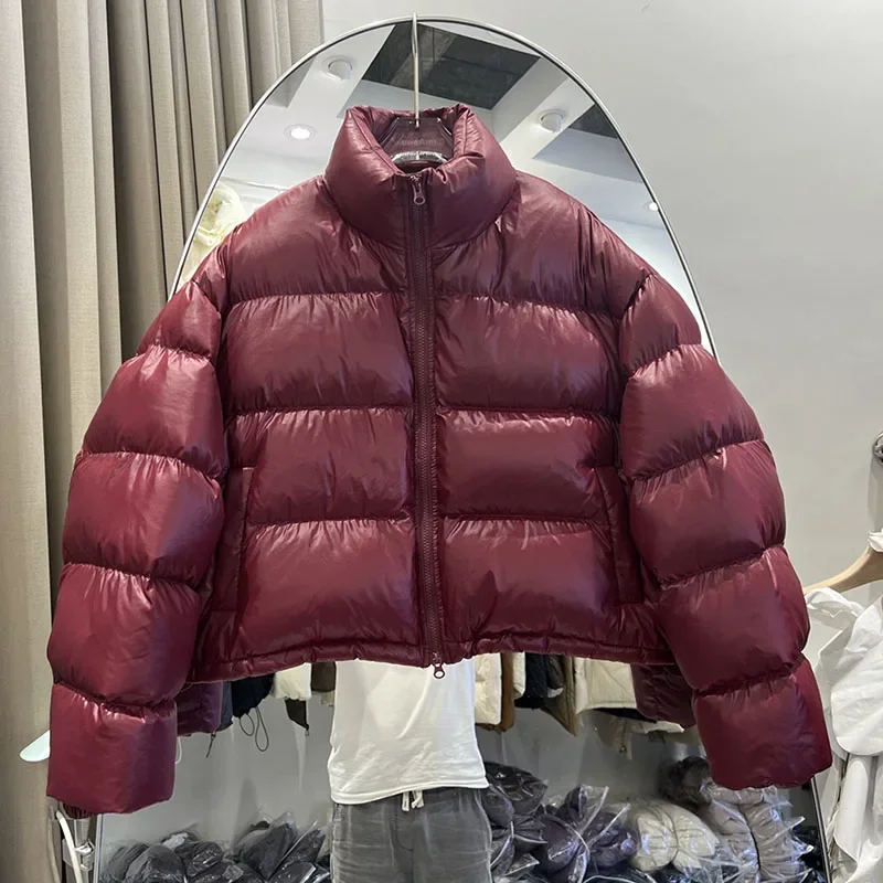 2025 hiver blanc canard vers le bas court femmes doudoune pardessus mode chaud col montant ample couleur unie femmes doudoune