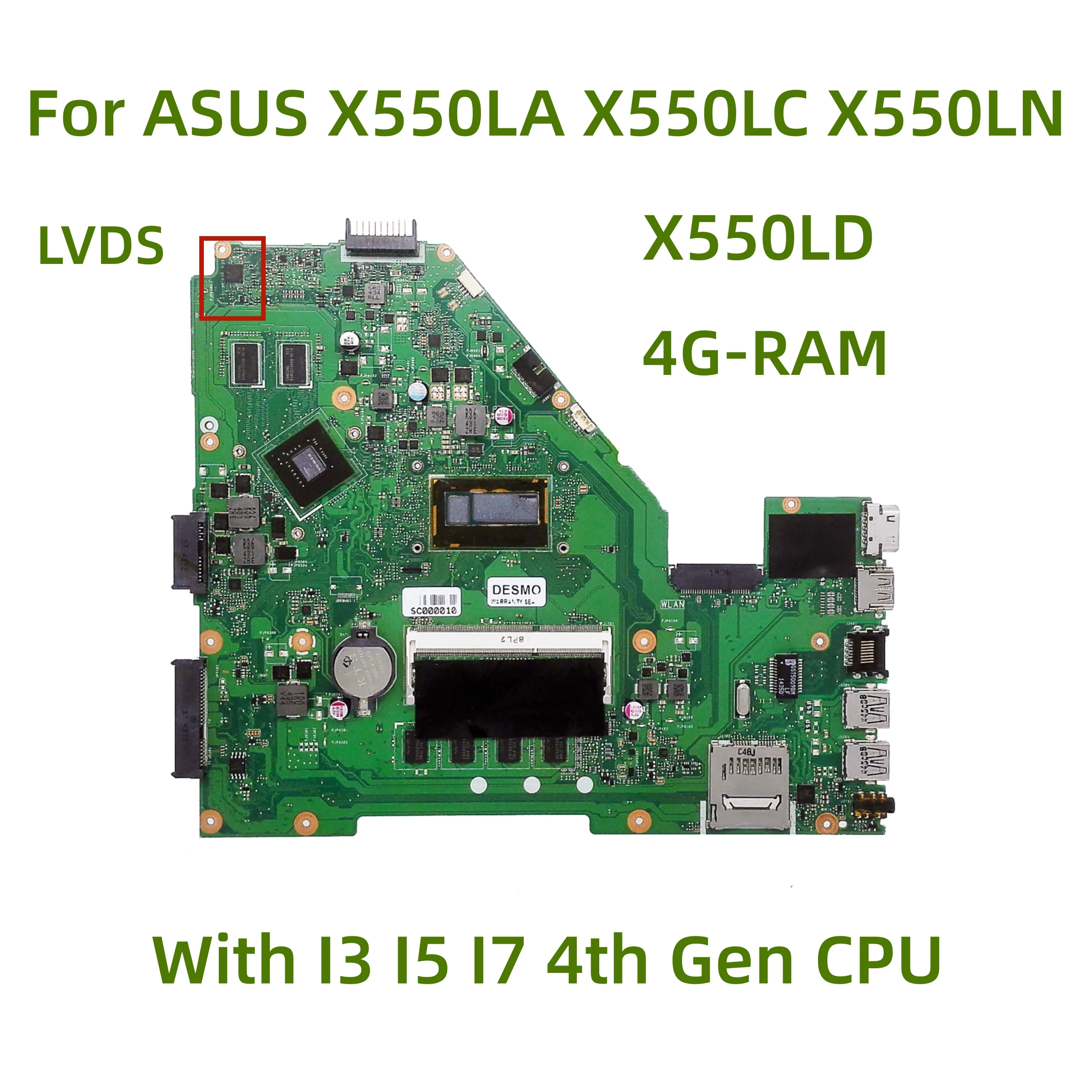 For ASUS X550LA X550LC X550LN E550L Pro550L A550L F550L P550L K550L  Laptop motherboard  with I3 I5 I7 CPU 4G RAM  100% Test